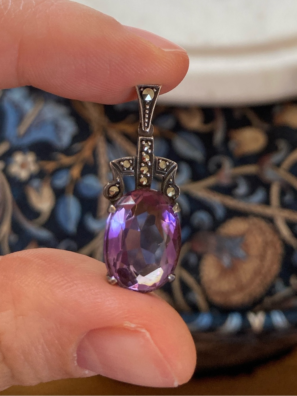 Vintage Art Deco Amethyst & Marcasite Sterling Pendant